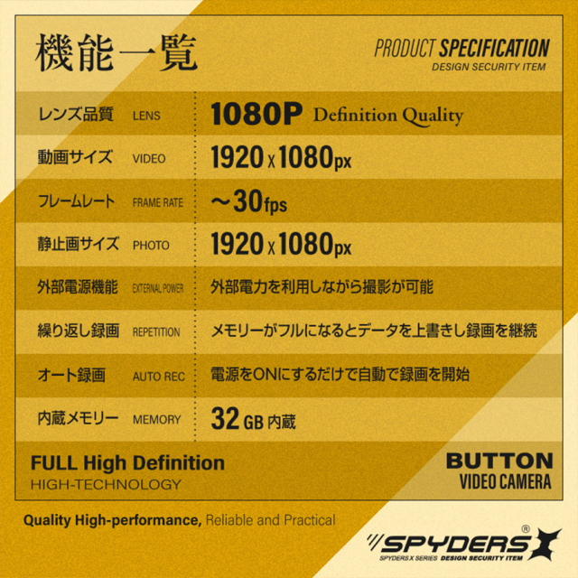 F-802 スパイカメラ 小型カメラ 隠しカメラ ボタン型カメラ オンスクエア スパイダーズX