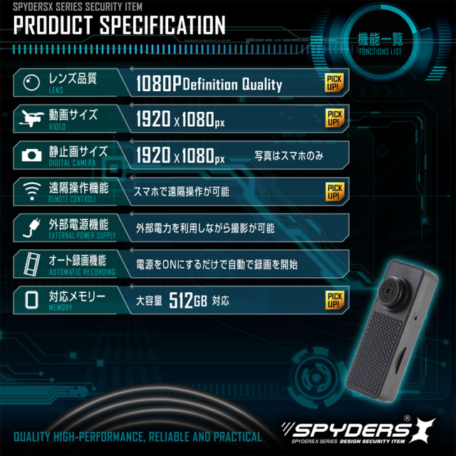 F-804 小型カメラ スパイカメラ 隠しカメラ オンスクエア スパイダーズX