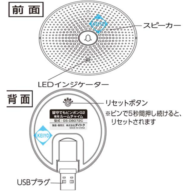 GS-DB072C 留守でもピンポンG2専用ルームチャイム ビデオドアホン グランシールド Glanshield