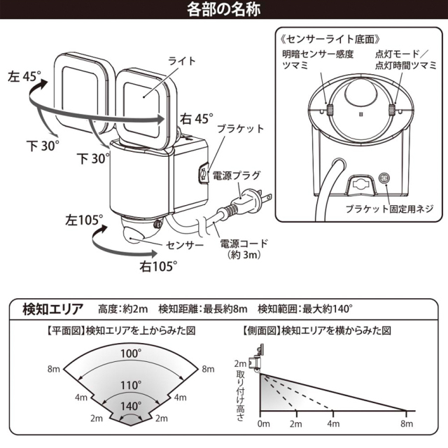 LS-A320W2 07-8809  センサーライト オーム電機 OHM