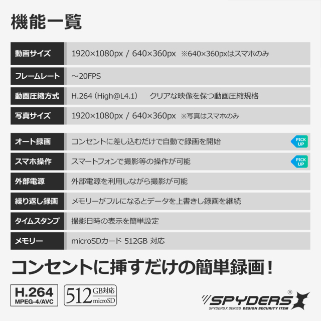 M-973 スパイカメラ 隠しカメラ 小型カメラ オンスクエア スパイダーズX