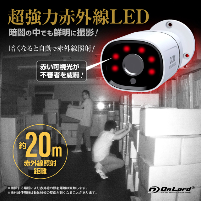 OL-022BW | 録画装置内蔵赤外線LED搭載200万画素バレット型防犯カメラ