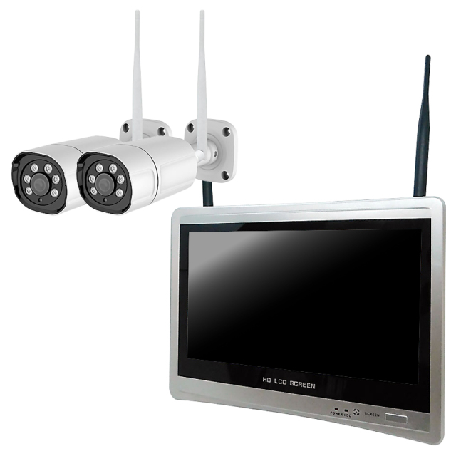 【防犯カメラ2台】HD LCD SCREEN ネットワークビデオレコーダーセット 防犯カメラ 屋内屋外 家庭用 243万画素 IP 9～16台セット レコーダー