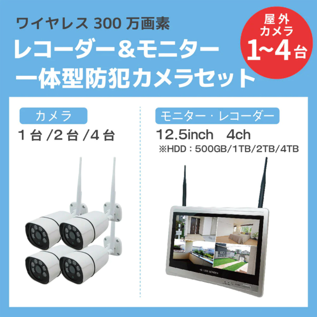 SEC-W-ML4CH | 12.5インチLCDモニター搭載HDD録画機＆配線不要な