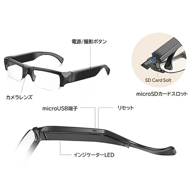 TEM-568 メガネ型カメラ 小型カメラ スパイカメラ 隠しカメラ JTC