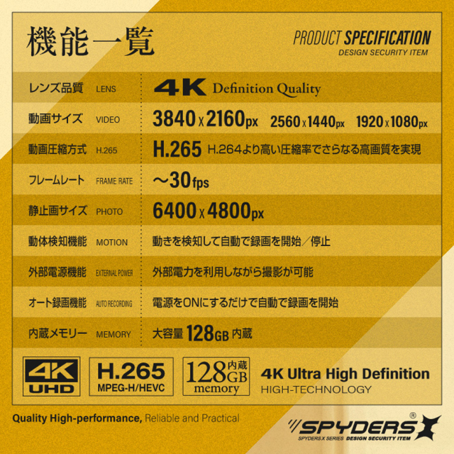 W-713 スパイカメラ 小型カメラ 隠しカメラ 時計型カメラ 4Kカメラ オンスクエア スパイダーズX