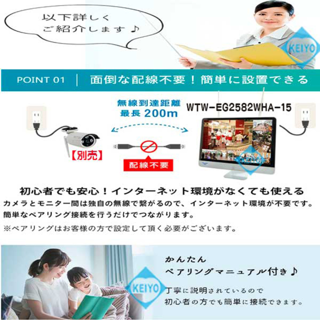 WTW-EG2510WHA-15 防犯カメラ 監視カメラ ワイヤレスカメラ 無線カメラ 塚本無線 イーグル