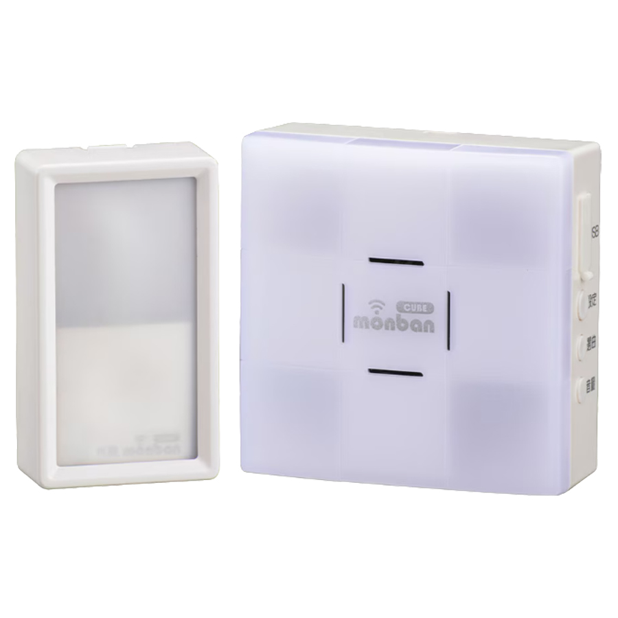 OCH-BPWPT-FBR25(08-1915) | monban CUBE II ワイヤレスチャイムセット(防水押しボタン送信機＋光フラッシュ電池式受信機)【防犯グッズ】【オーム電機】【OHM】