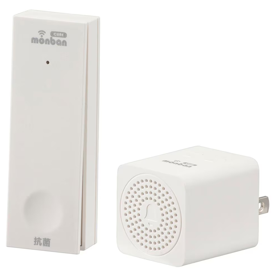 OCH-ECOT-MINIACR25(08-1901) | monban CUBE II ワイヤレスチャイムセット(自家発電式押しボタン送信機＋MINI電池レスAC電源式受信機)【防犯グッズ】【オーム電機】【OHM】
