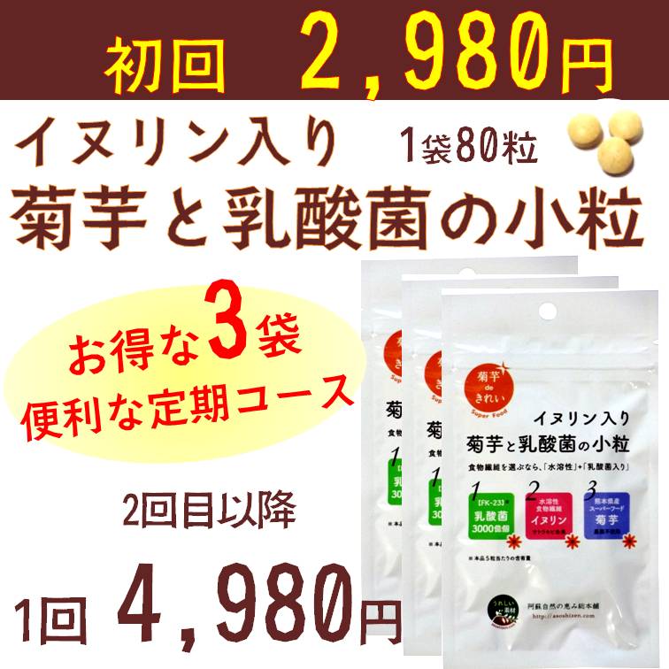 【定期コース】イヌリン入り　菊芋と乳酸菌の小粒3袋　【メール便対応商品】