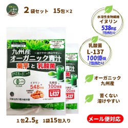 (メール便対応)【九州産】【まもり高める乳酸菌L-137】オーガニック青汁　菊芋と乳酸菌（スティックパウダー）　15包入り×2袋　自社栽培有機菊芋と九州産有機原料使用
