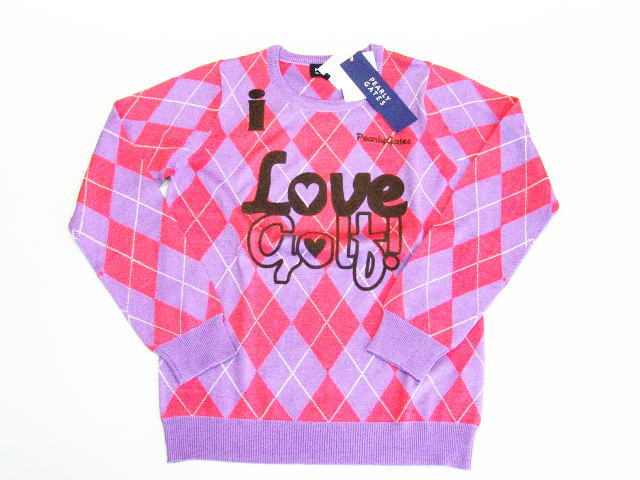 PEARLY　GATES　パーリーゲイツ　アーガイル　ニットセーター　パープル×ピンクレディースベルト　ベージュ　2点　ｖｖ　xm