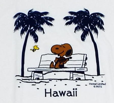 ハワイ　MONI　日焼けスヌーピー　レディースTシャツ　ウクレレ　Lサイズ