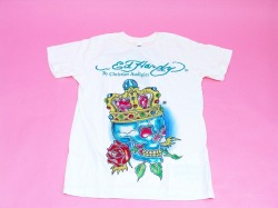 エドハーディー　メンズ　キングスカル（ラインストーン付き）半袖Tシャツ　A8CBBQZT　オフホワイト xm　ｖｖ