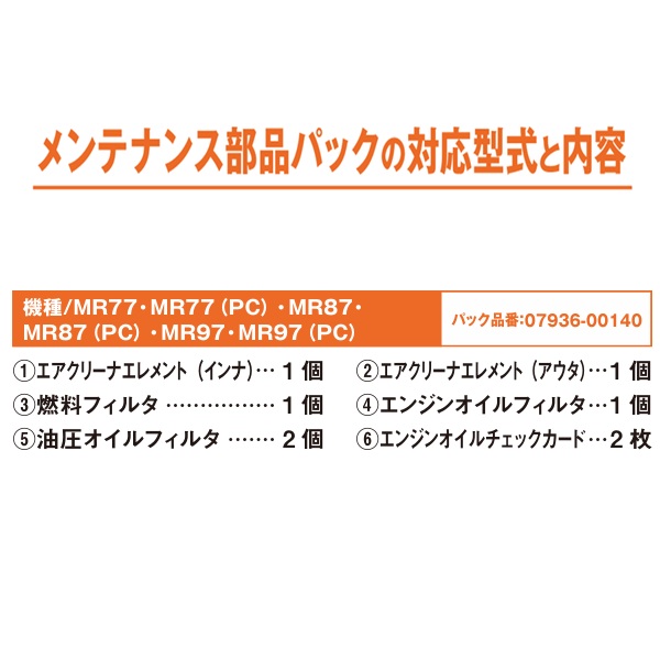 クボタ純正 メンテナンスパック06 MR77,MR87,MR97 トラクター 07936-00140