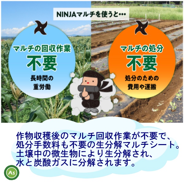 農業用分解マルチシート 950mm×200m 厚さ約0.014mm NINJAマルチMS-64BK200