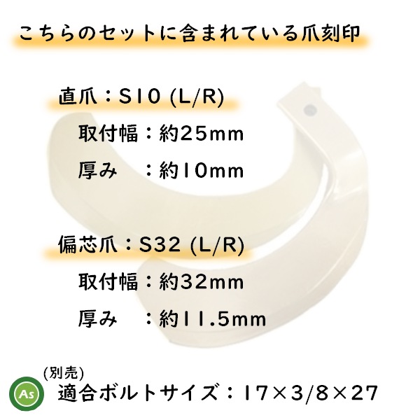 クボタ トラクター 耕うん爪 スーパーゴールド爪 34本セット 61-09 S10
