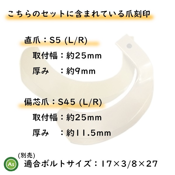 三菱 トラクター 耕うん爪 スーパーゴールド爪 36本セット 64-173 S5