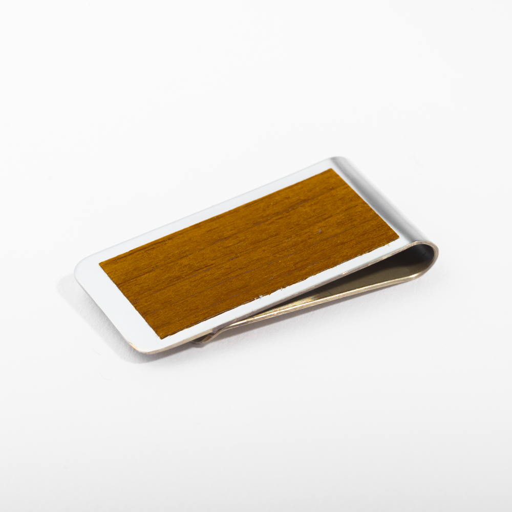mori no kami 森の紙 薄い マネークリップ 50mm チーク×シルバー 木 ウッド プレーン メール便