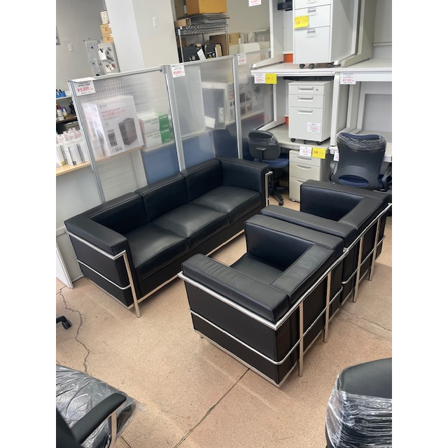 応接3点セット　レザーブラック　O-011