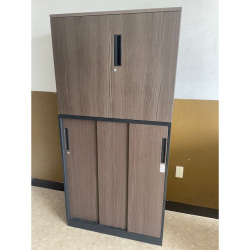 3枚引き戸+天板付両開きユニット書庫　エディア　コクヨ　ブラック/D木目　S-092