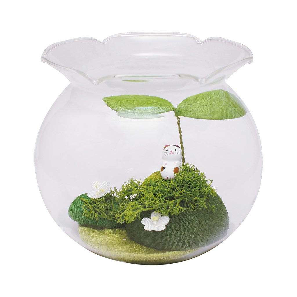 癒しのどうぶつグッズ テラリウム猫の庭はっぱのかさ