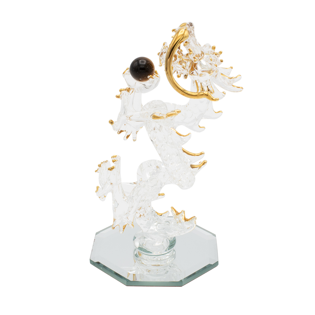 昇龍ガラス細工 金運や仕事運に人気のタイガーアイ付き小さいサイズのおしゃれな開運グッズ