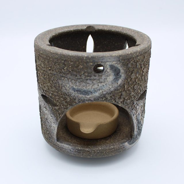 常滑焼茶香炉 萬水焼しめ花彫 グリーンティーの香りを楽しむルームフレグランス