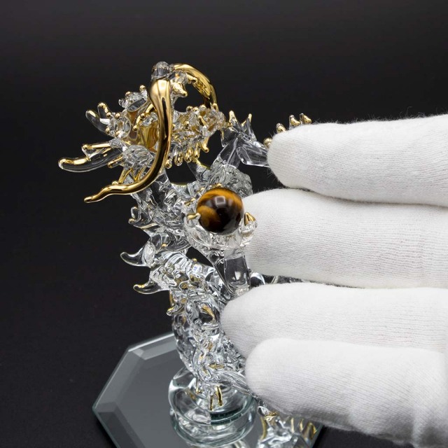 昇龍ガラス細工 金運や仕事運に人気のタイガーアイ付き小さいサイズのおしゃれな開運グッズ