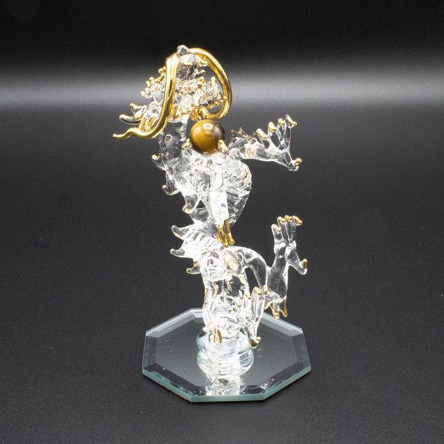 昇龍ガラス細工 金運や仕事運に人気のタイガーアイ付き小さいサイズのおしゃれな開運グッズ