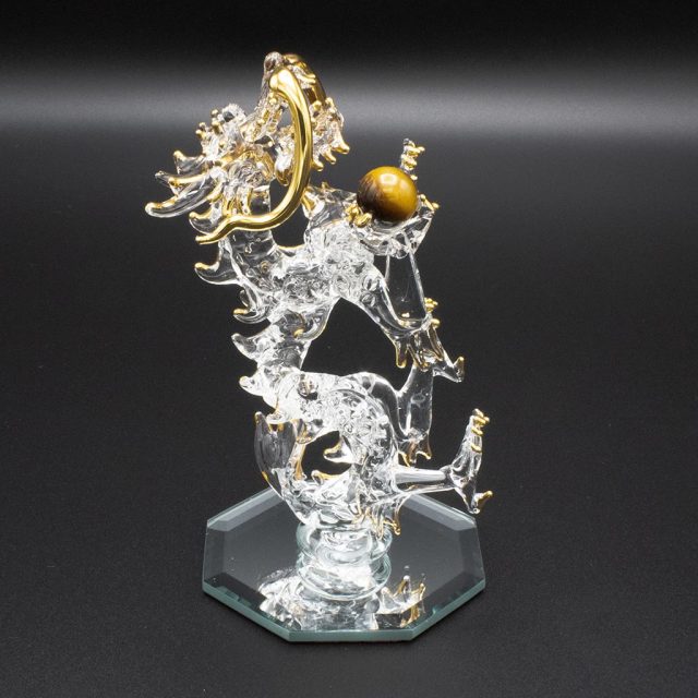 昇龍ガラス細工 金運や仕事運に人気のタイガーアイ付き小さいサイズのおしゃれな開運グッズ