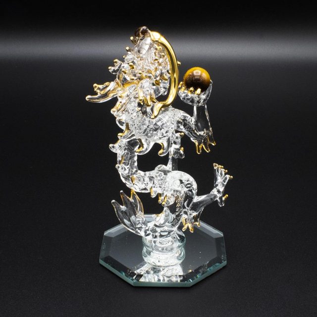 昇龍ガラス細工 金運や仕事運に人気のタイガーアイ付き小さいサイズのおしゃれな開運グッズ