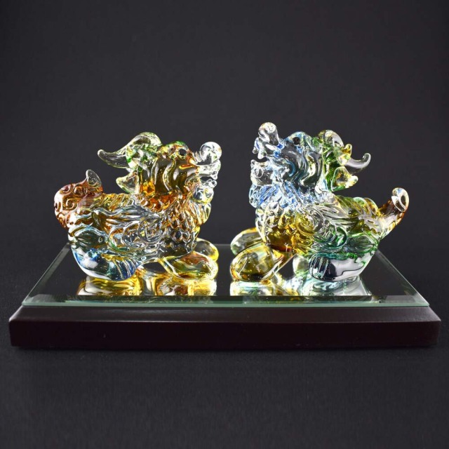 貔貅 ひきゅう ペア色彩ガラス細工 縁起物インテリア 龍の置物 辰年
