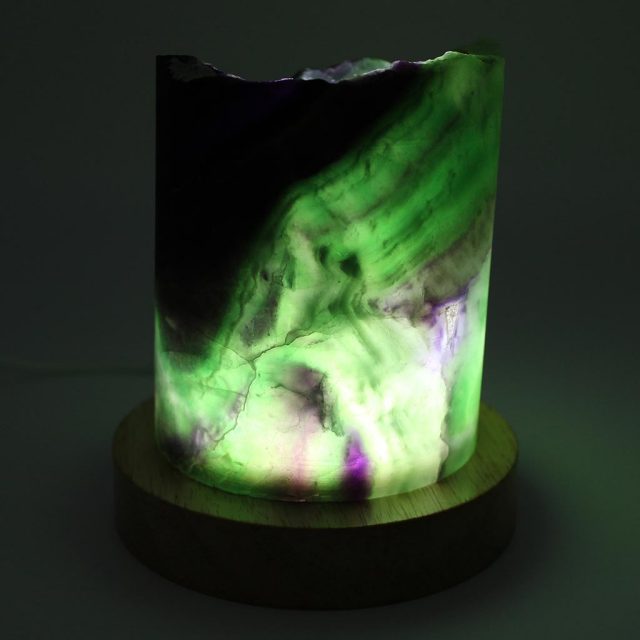 天然石のおしゃれなルームライト フローライトLEDライト付き台座セット