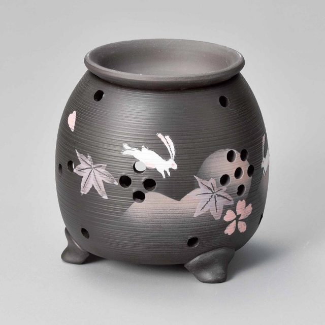 常滑焼茶香炉 春秋スジ山に月うさぎ グリーンティーの香りを楽しむルームフレグランス