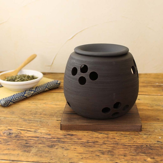 常滑焼茶香炉 石龍黒泥大丸 茶香炉茶葉 キャンドル付き グリーンティー