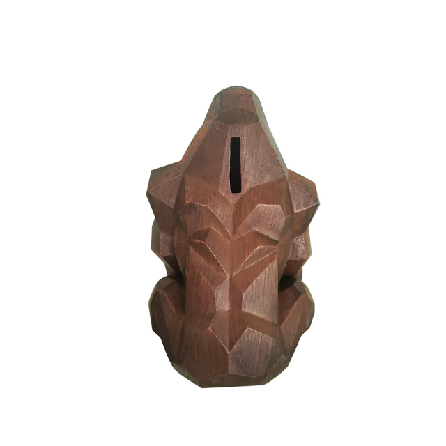 北欧風アニマル貯金箱 ゴリラ 木目調ポリレジン フタ付き 割らない貯金箱