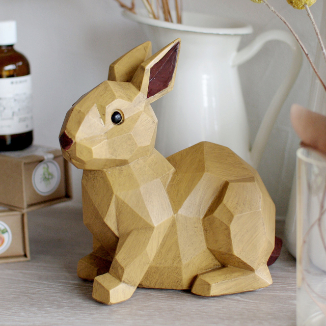 北欧風アニマル貯金箱 ラビット 木目調ポリレジン うさぎさん貯金箱 フタ付き 割らない貯金箱