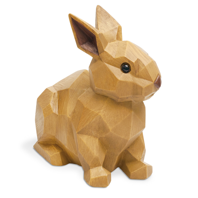 北欧風アニマル貯金箱 ラビット 木目調ポリレジン うさぎさん貯金箱 フタ付き 割らない貯金箱