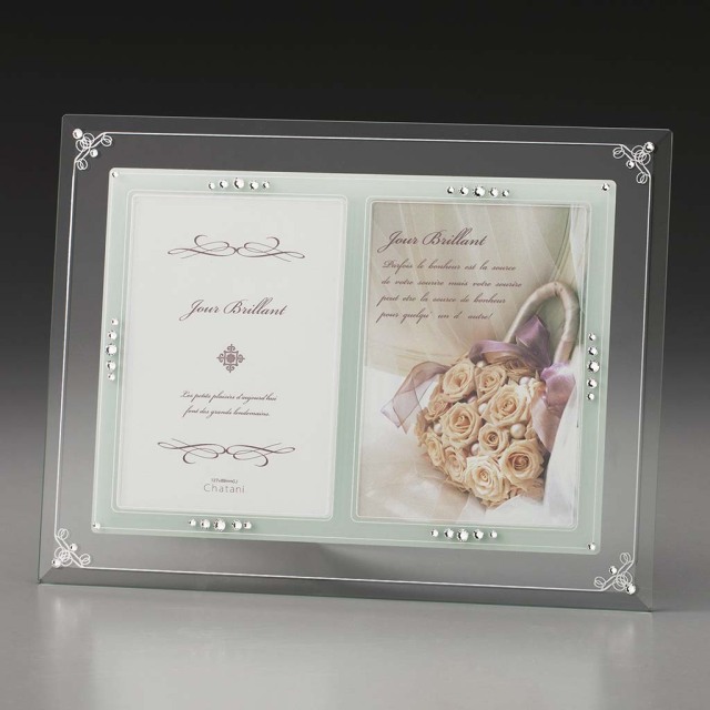 卓上 ブライダルガラスフォトフレーム サービスL判 チェコ製ライン