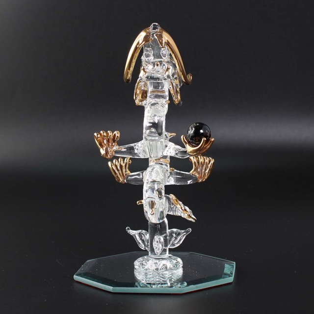 昇龍ガラス細工インテリア 天然石ブラックトルマリン丸玉持ち