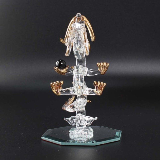 昇龍ガラス細工インテリア 天然石ブラックトルマリン丸玉持ち