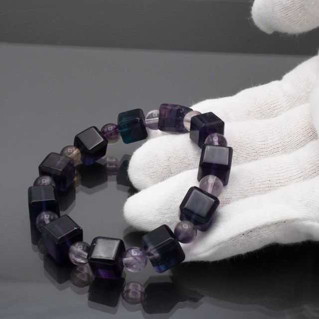 マルチカラーフローライトブレスレット キューブカット アメリカ産