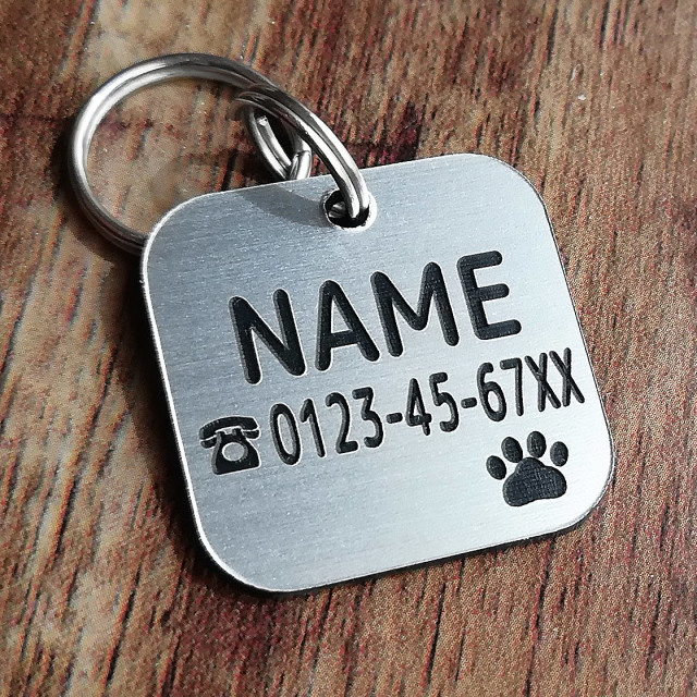 超軽量アクリル製迷子札　片面　スクエアカット シルバー調　