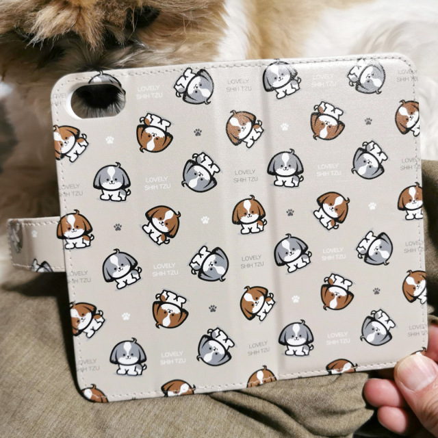 イラストのシーズー柄 手帳型スマホカバー