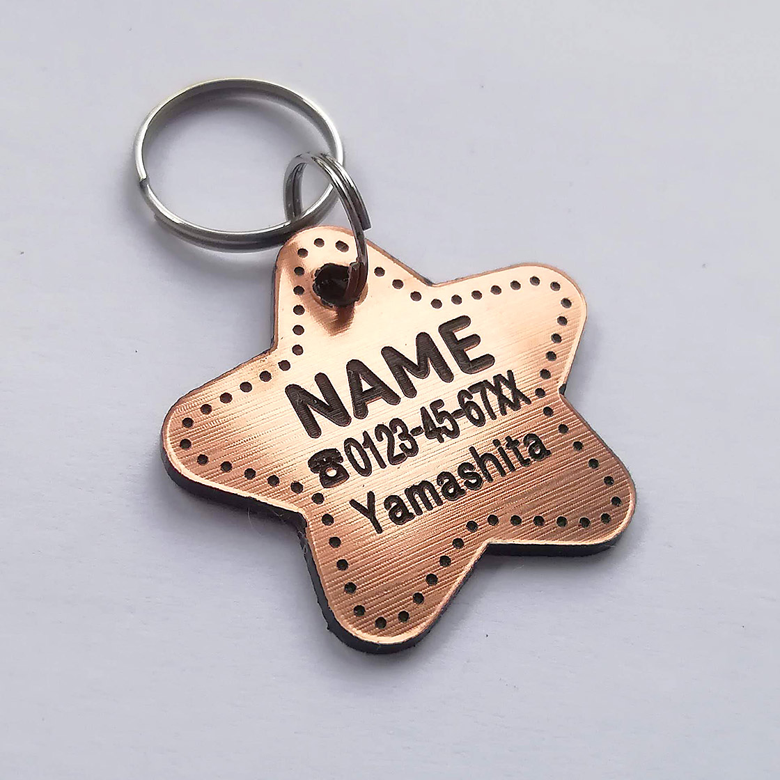 超軽量　アクリル製迷子札　片面星型　ブロンズ調