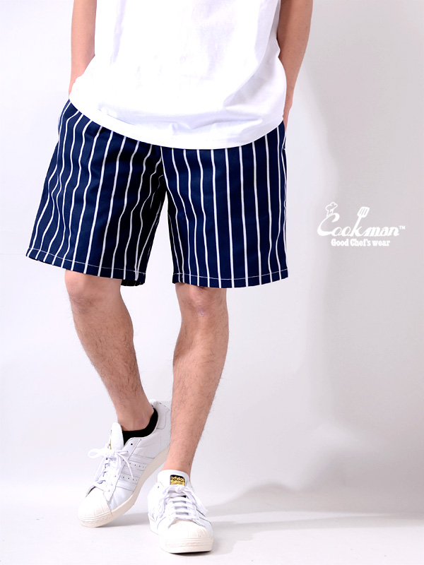 COOKMAN,クックマン,シェフパンツ,ショートパンツ,chef,pants,メンズ,レディース,男女兼用,Chef,Short,Pants,Stripe,Navy,231-01810