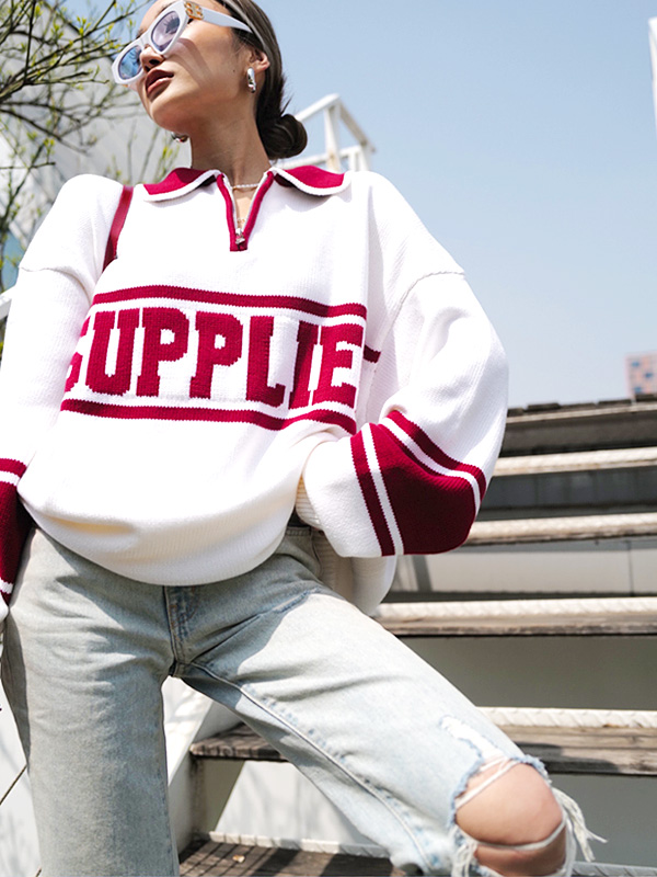 【美品】SUPPLIER ハーフジップ　ニットセーターカレッジ ロゴ ニット SUPPLIER サプライヤー ニット レディース メンズ ユニセックス