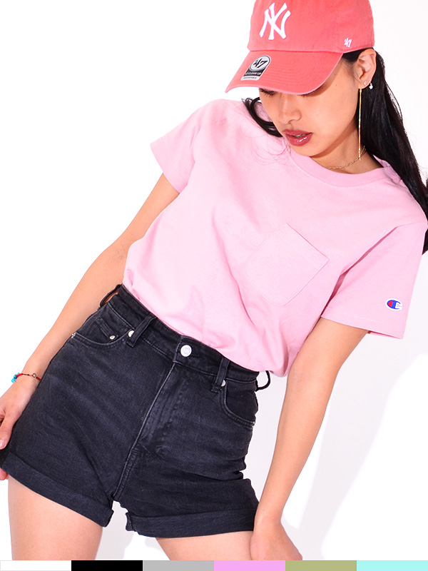 CHAMPION,チャンピオン,Tシャツ,レディース,半袖,綿,100%,カジュアル,スポーツ,白,黒,無地,ウィメンズ,ポケT,ポケット付き,ロゴ,CW-M321