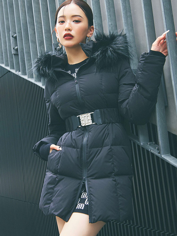 GYDA GYGYベルト付きロングダウンコート　黒　ギャル　可愛い　キレイめ ジェイダ GYDA GYGYベルト付きロングダウンコート （ブラック